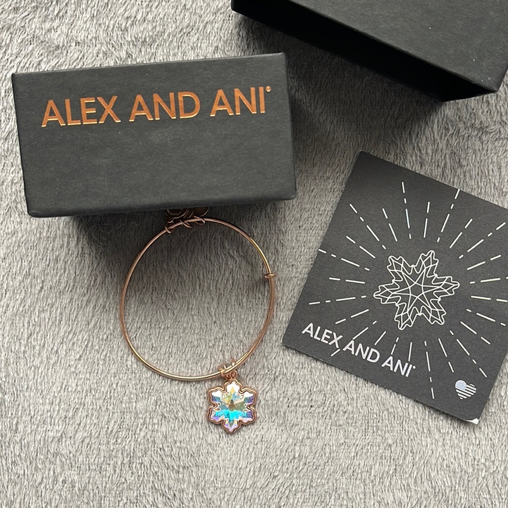 Alex and Ani Swarovski snowflake bracelet. Rose gold